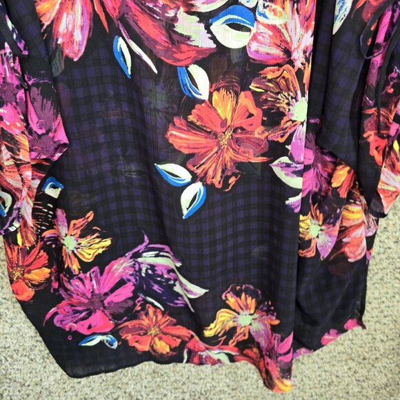 Lane Bryant Top Womens Plus 14/16 Navy Blue Sheer Chiffon Neck Tie Blouse Ladies - Picture 5 of 7